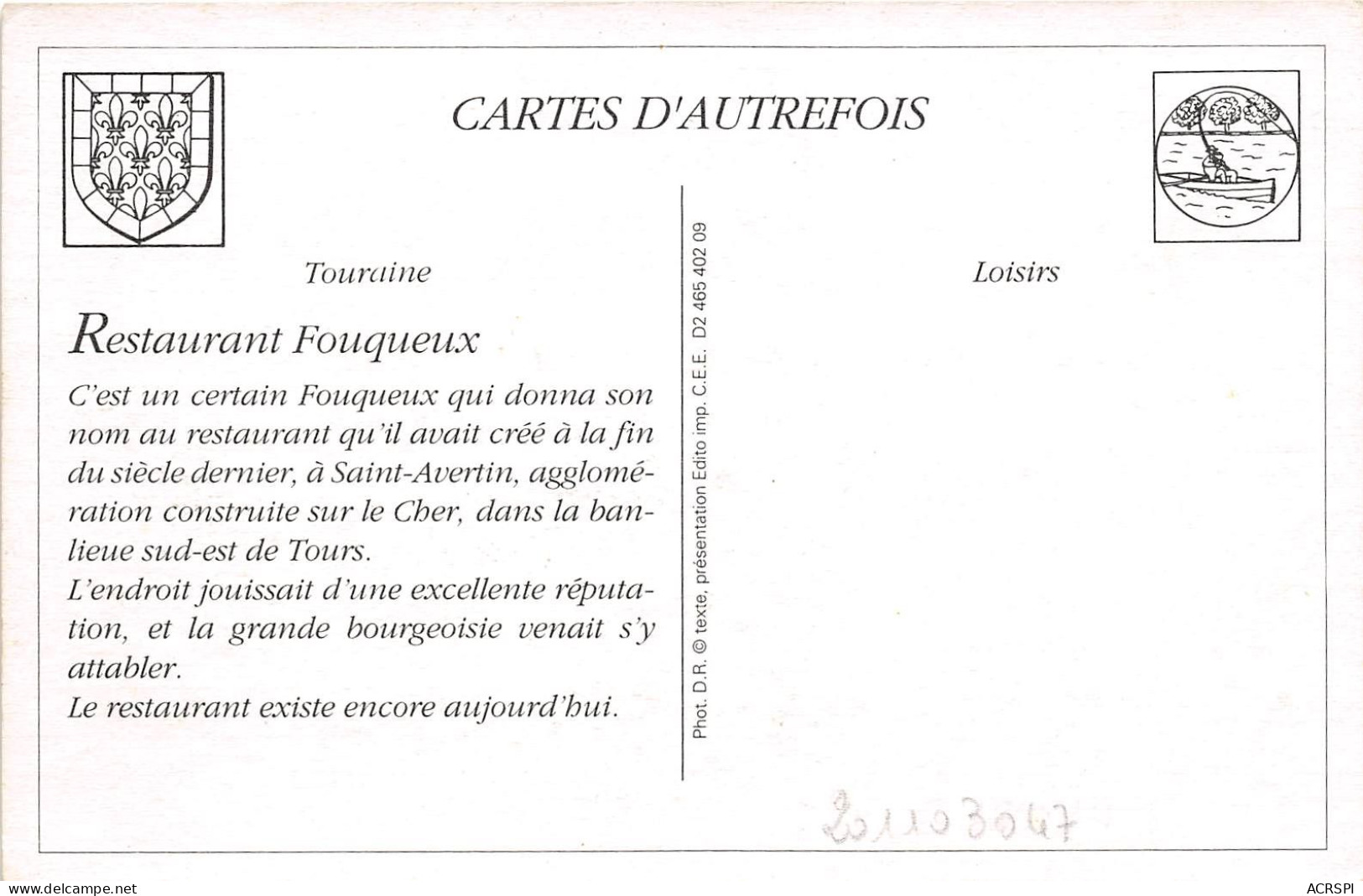 ST AVERTIN Restaurant FOUQUEUX REPRO 8(scan Recto-verso) MA474 - Saint-Avertin