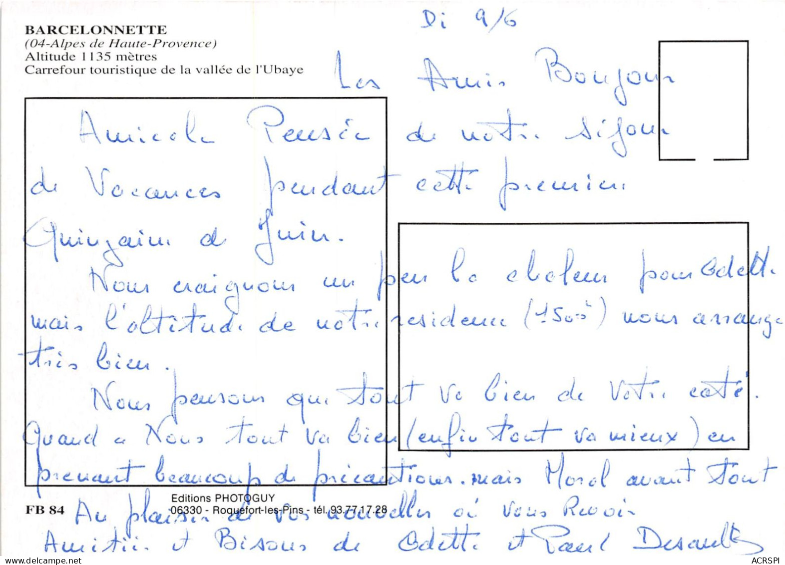 BARCELONNETTE Altitude 1135 Metres Carrefour Touristique De La Vallee De L Ubaye 18(scan Recto-verso) MA492 - Barcelonnette