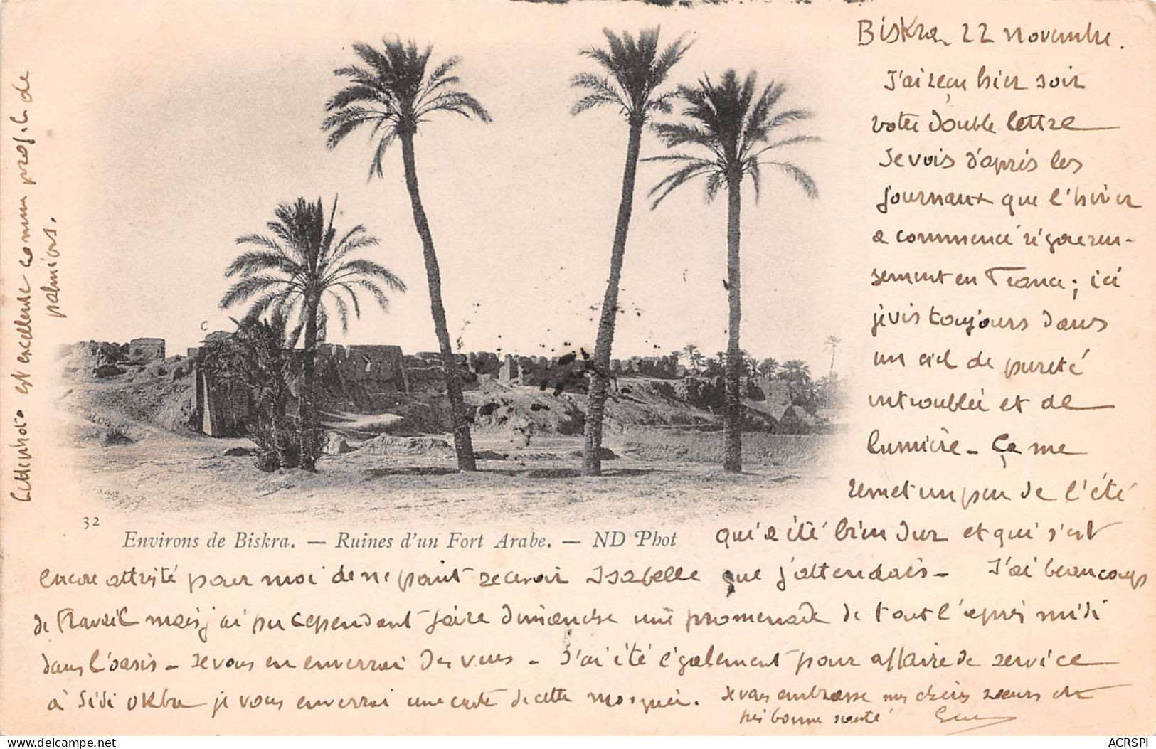 Environs De BISKRA Ruines D Un Fort Arabe 14(scan Recto-verso) MA489 - Biskra