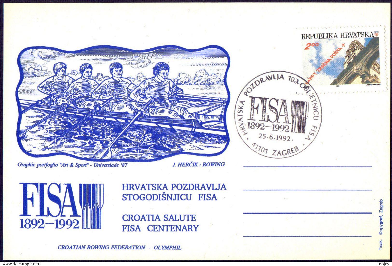 CROATIA - ROWING - FISA CENTENARY - ZAGREB - 1992 - Aviron