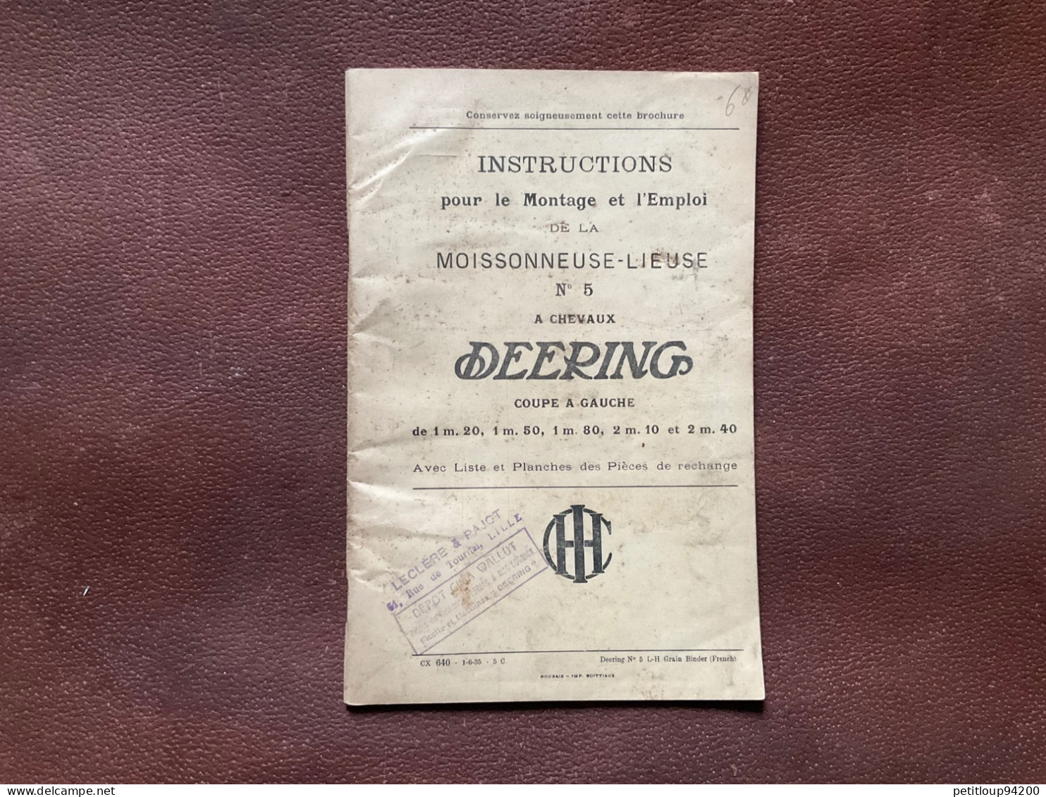 Catalogue DEERING  Moissonneuse Lieuse A Chevaux No 5 INSTRUCTIONS - Landwirtschaft