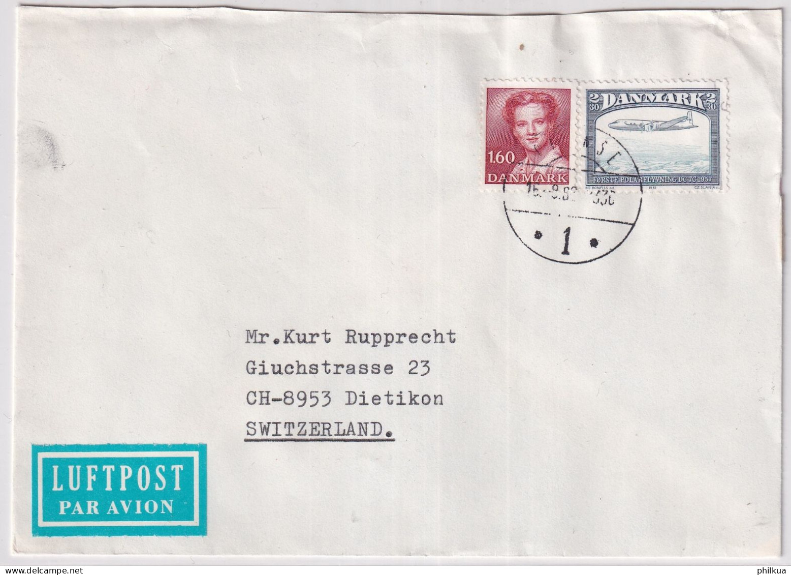 MiNr. 743 Dänemark 1981, 8 Okt. Entwicklung Der Luftfahrt Brief  Dänemark - Schweiz - Brieven En Documenten