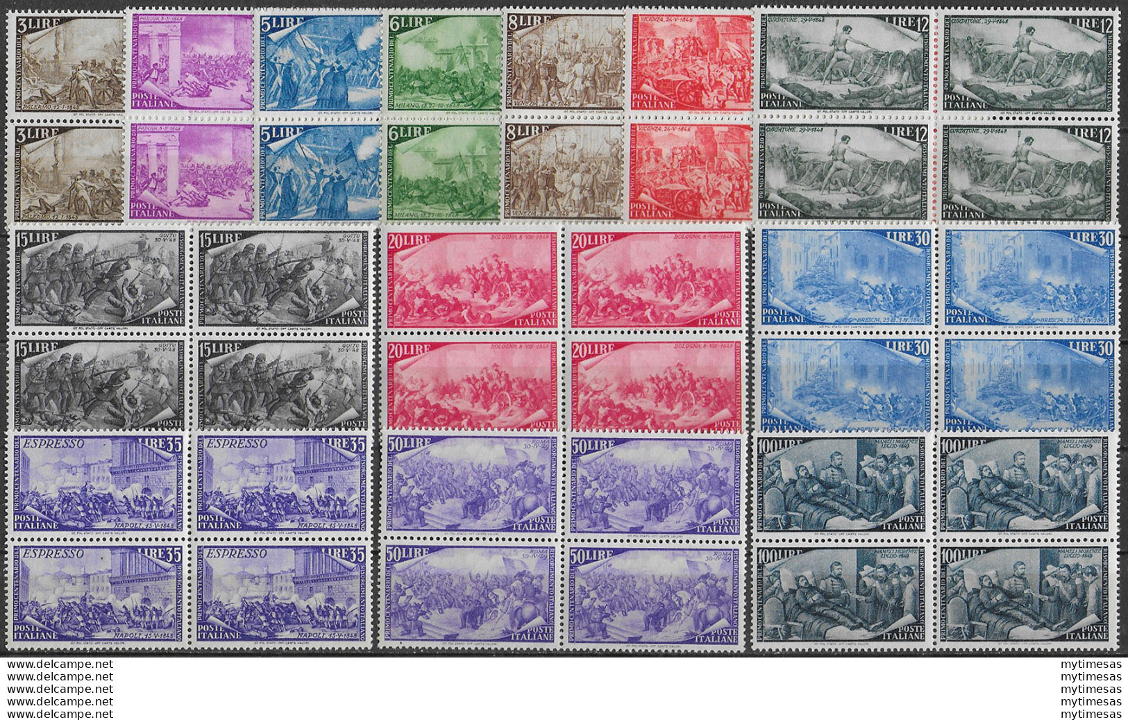 1948 Italia Risorgimento 13v. Bl4 MNH Sassone N. 580/91+E - Altri & Non Classificati