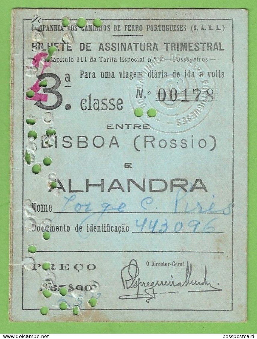 Lisboa - Bilhete - Passe- Ticket - Caminho De Ferro - Railway - Portugal - Europa
