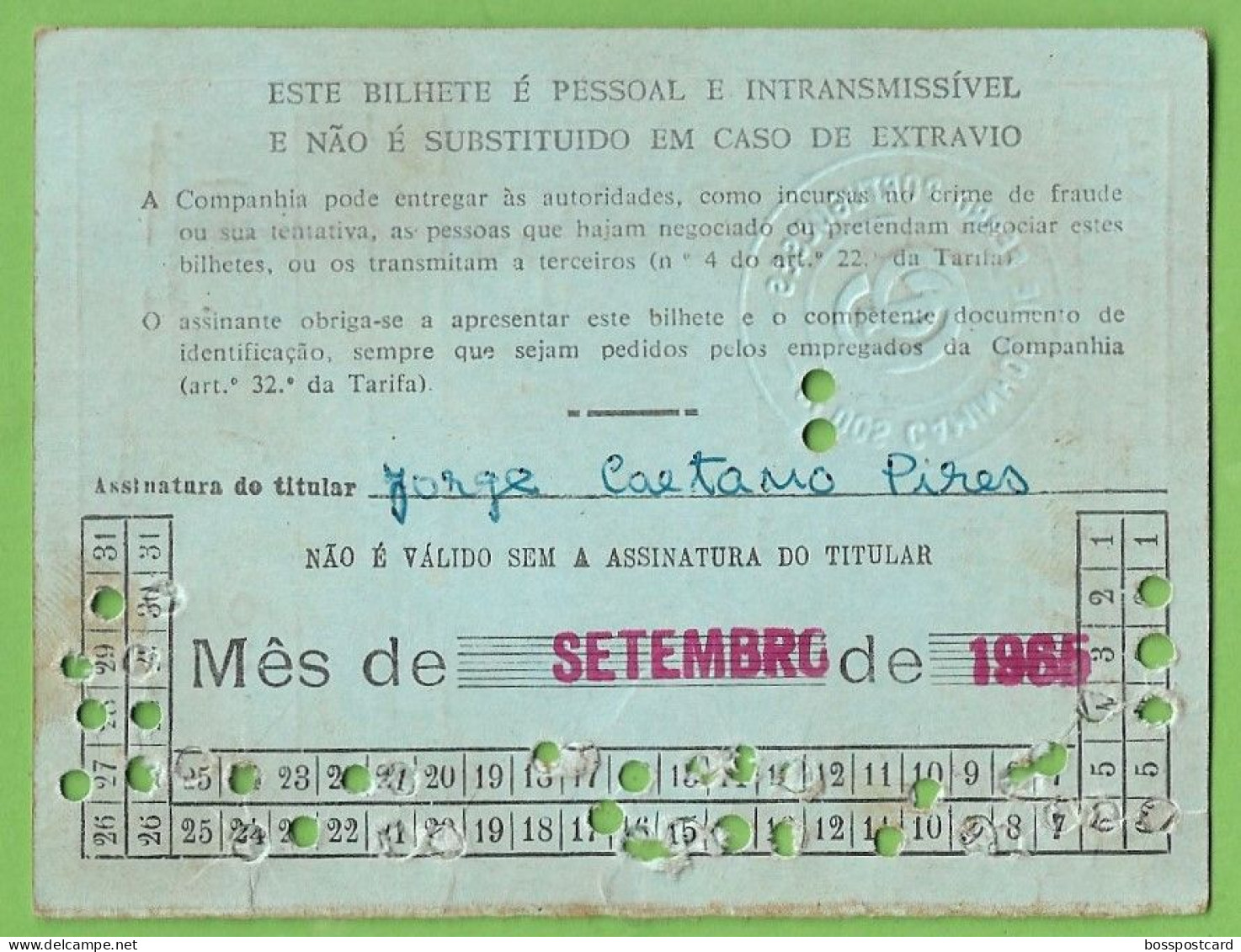 Lisboa - Bilhete - Passe- Ticket - Caminho De Ferro - Railway - Portugal - Europa