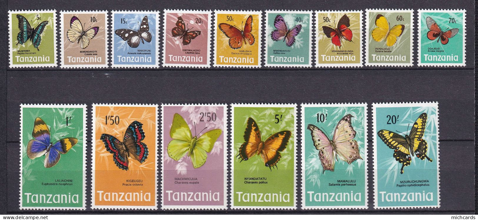 265 TANZANIE 1973 - Y&T 33/47 - Serie Definitive Papillon - Neuf ** (MNH) Sans Charniere - Tanzania (1964-...)