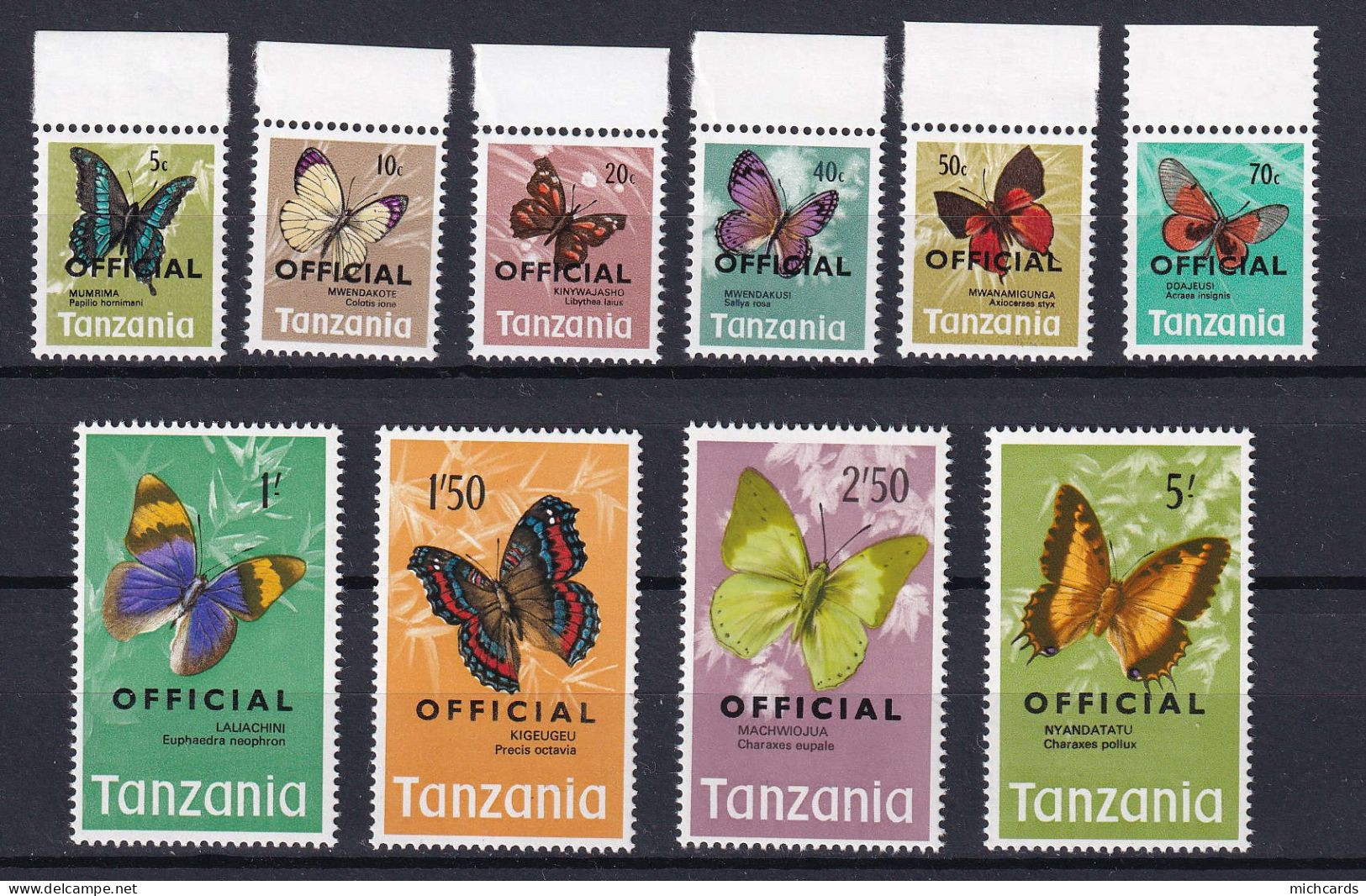 265 TANZANIE 1974 - Y&T 17/26 Service Official - Papillon - Neuf ** (MNH) Sans Charniere - Tanzanie (1964-...)