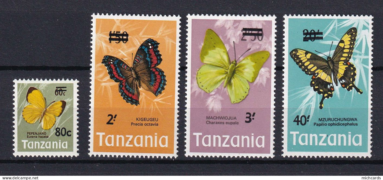 265 TANZANIE 1975 - Y&T 48/51 Surcharge - Papillon - Neuf ** (MNH) Sans Charniere - Tansania (1964-...)