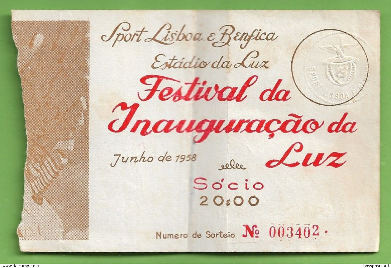 Lisboa Estádio Da Luz Bilhete Ticket Festival Da Inauguração Da Luz Em 1958  Benfica Estádio Futebol Portugal - Tickets D'entrée