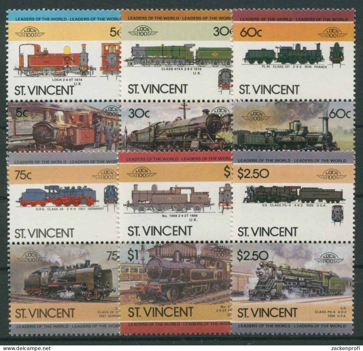 St. Vincent 1985 Lokomotiven 832/43 ZD Postfrisch - St.Vincent (1979-...)