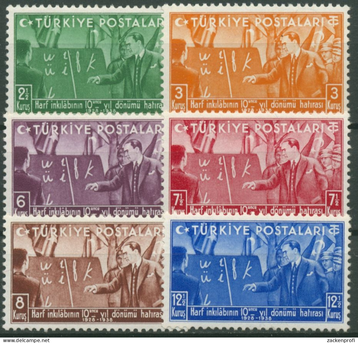 Türkei 1938 10. Jahrestag Einführung Der Lateinischen Schrift 1035/40 Postfrisch - Unused Stamps