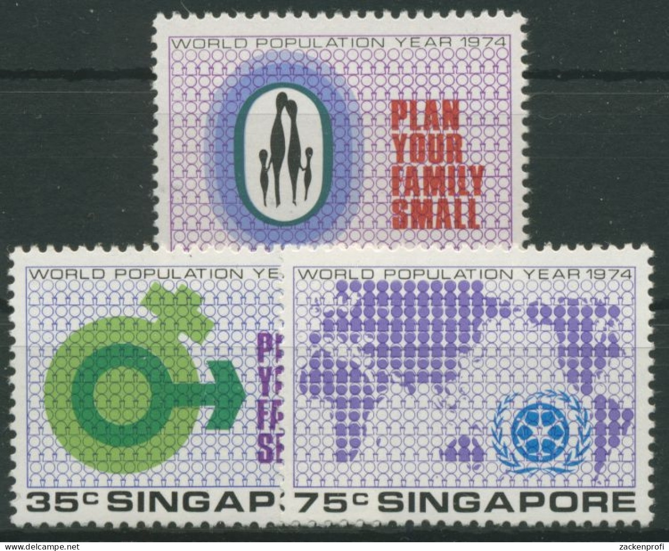 Singapur 1974 Weltbevölkerungsjahr 218/20 Postfrisch - Singapour (1959-...)