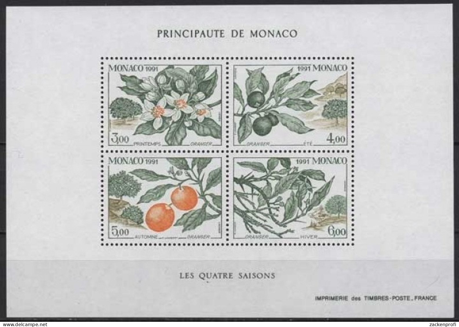 Monaco 1991 Vier Jahreszeiten Orangenbaum Block 52 Postfrisch (C91332) - Blocs