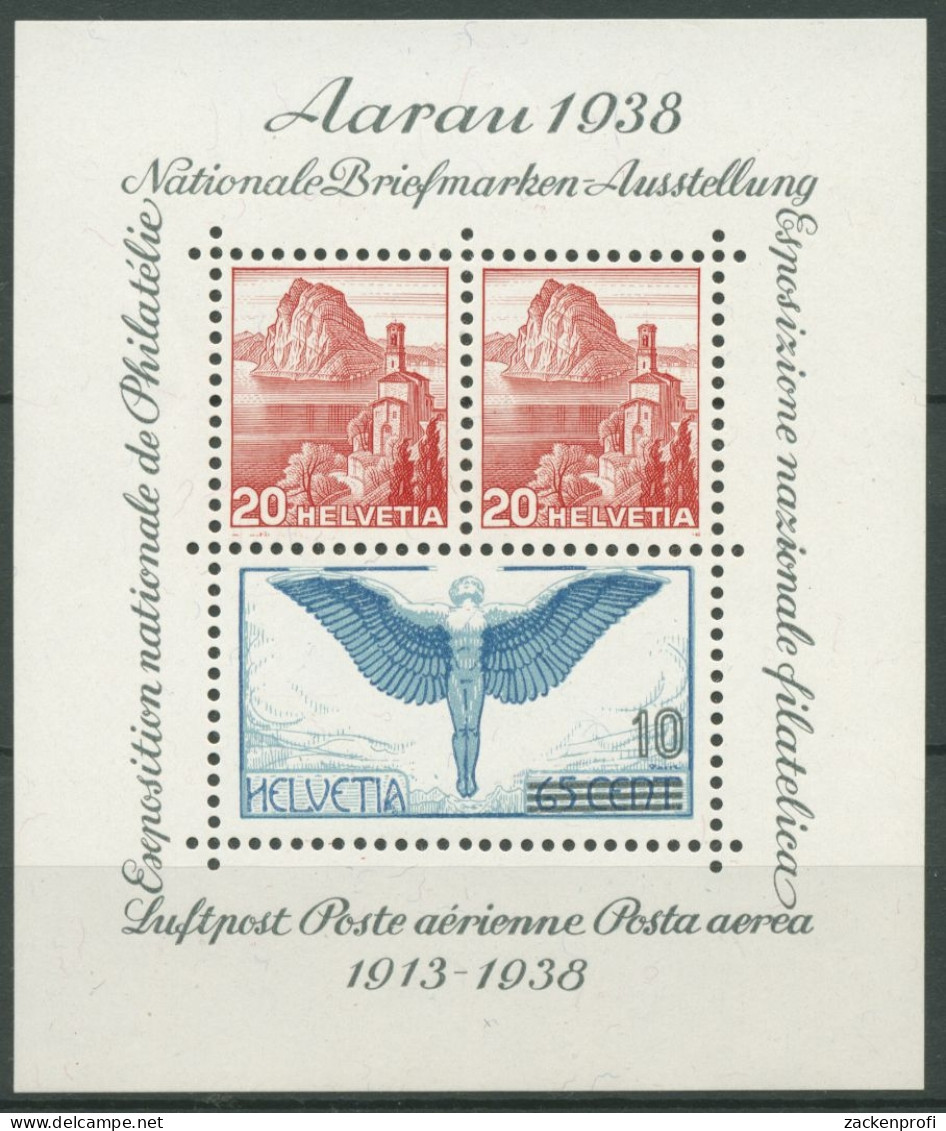 Schweiz 1938 Nationale Briefmarkenausstellung Aarau Block 4 Postfrisch (C28175) - Blocs & Feuillets