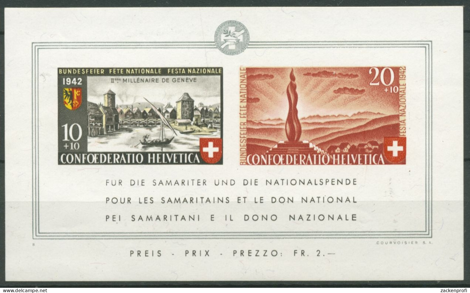 Schweiz 1942 Pro Patria 2000 Jahre Stadt Genf Block 7 Postfrisch (C28185) - Blocs & Feuillets