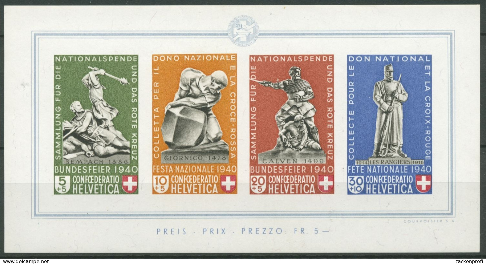 Schweiz 1940 Pro Patria Denkmäler Block 5 Postfrisch (C28178) - Blocs & Feuillets