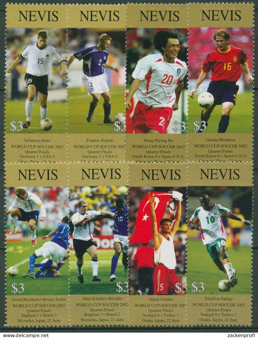 Nevis 2002 Fußball-WM Japan Südkorea Viertelfinal-Blockmarken 1839/46 Postfrisch - St.Kitts Y Nevis ( 1983-...)