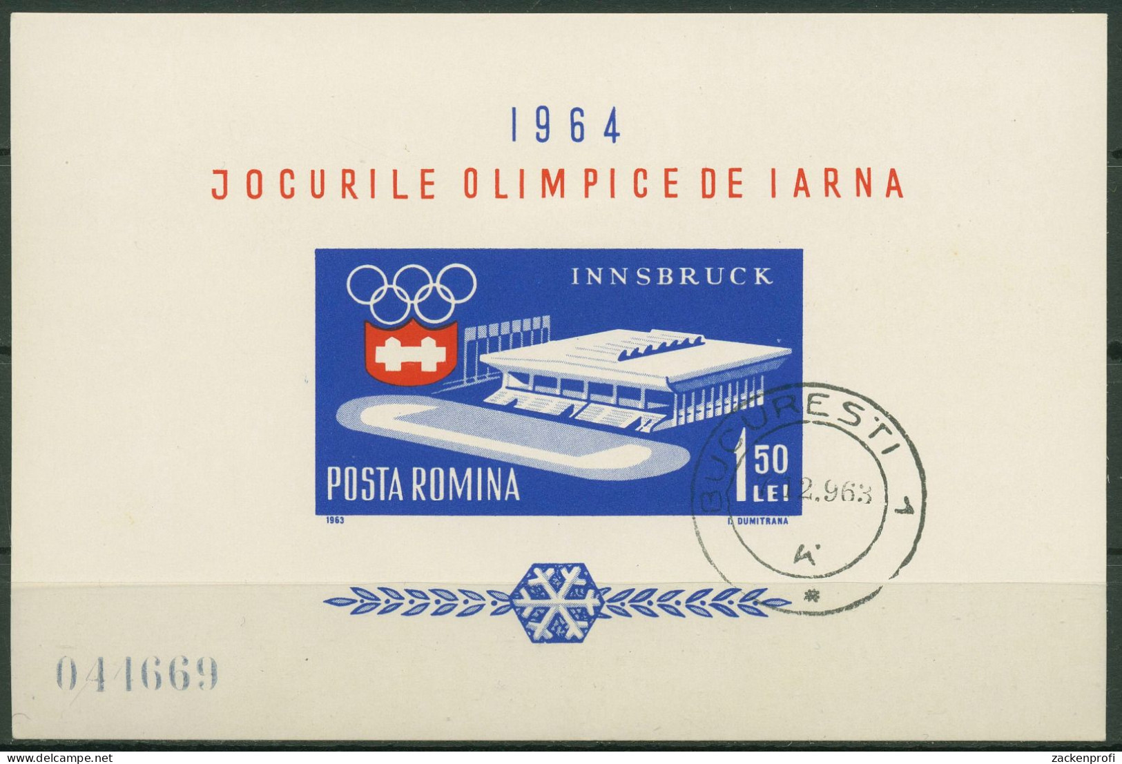 Rumänien 1963 Olympische Winterspiele Innsbruck Block 55 Gestempelt (C92135) - Hojas Bloque