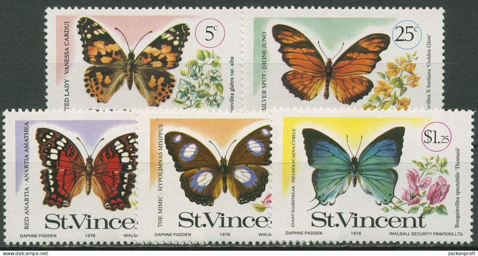 St. Vincent 1978 Schmetterlinge Und Blüten 494/98 Postfrisch - St.Vincent (...-1979)