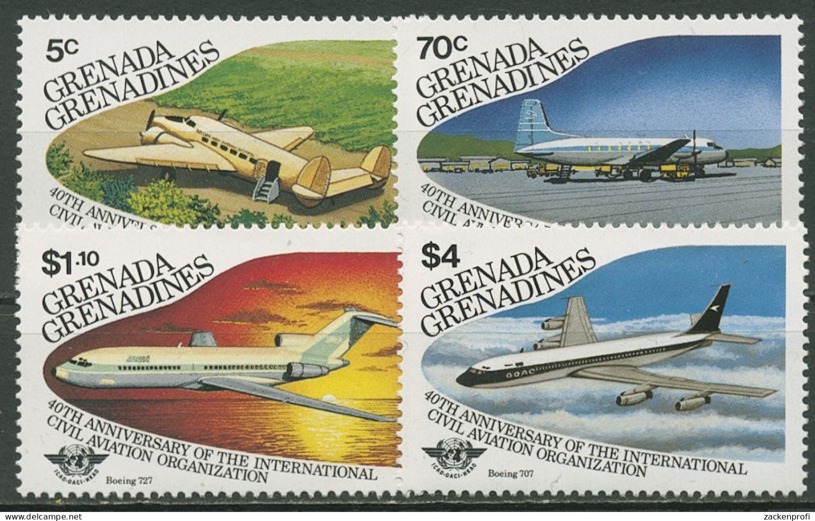 Grenada-Grenadinen 1985 Luftfahrt Zivilluftfahrt Flugzeuge 662/65 Postfrisch - Grenada (1974-...)