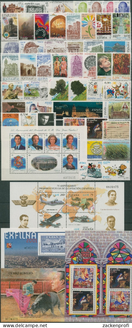 Spanien 2001 Jahrgang Komplett 3609/01, Bl. 97/103 Postfrisch (SG97576) - Annate Complete