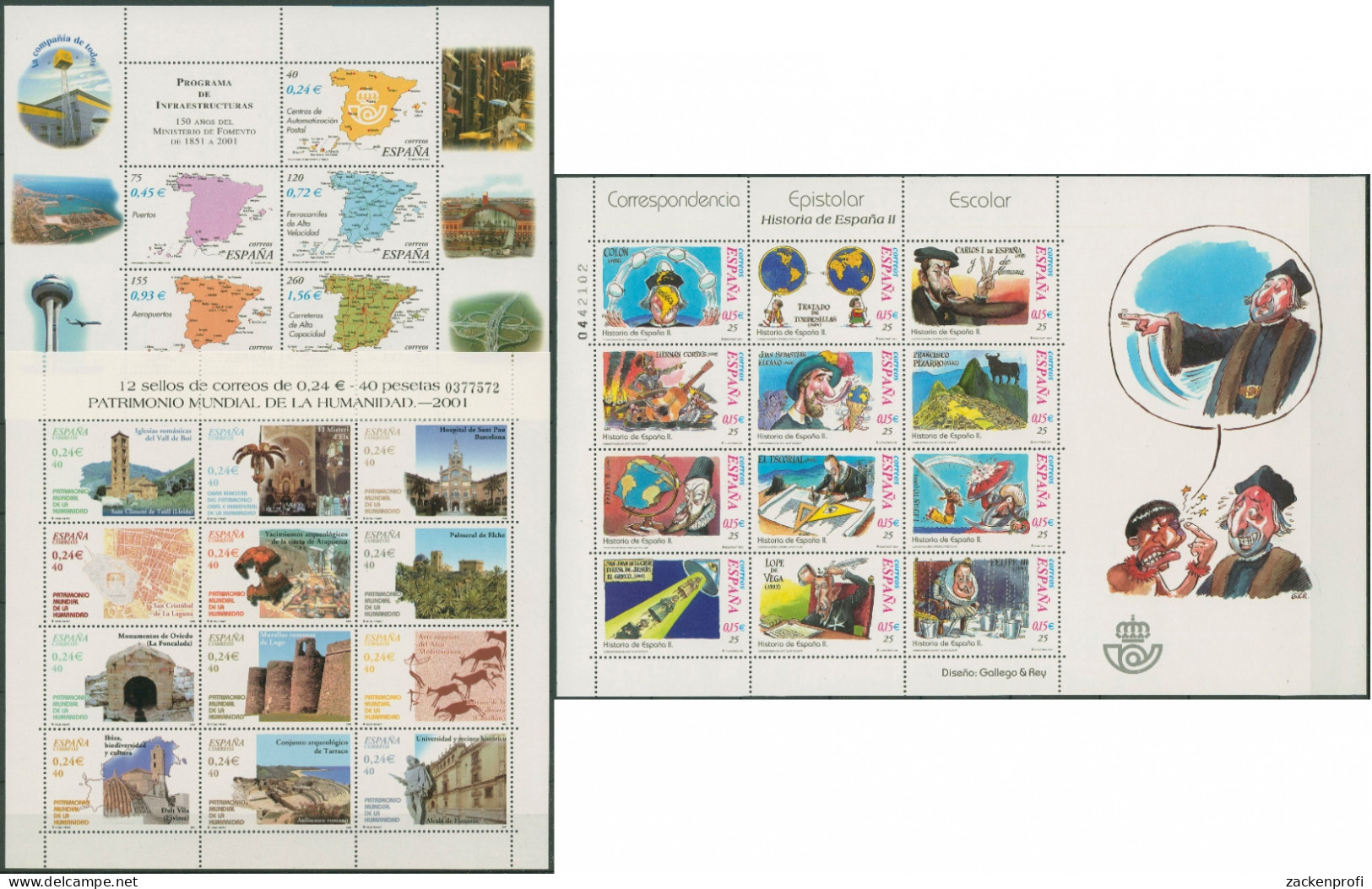 Spanien 2001 Jahrgang Komplett 3609/01, Bl. 97/103 Postfrisch (SG97576) - Années Complètes