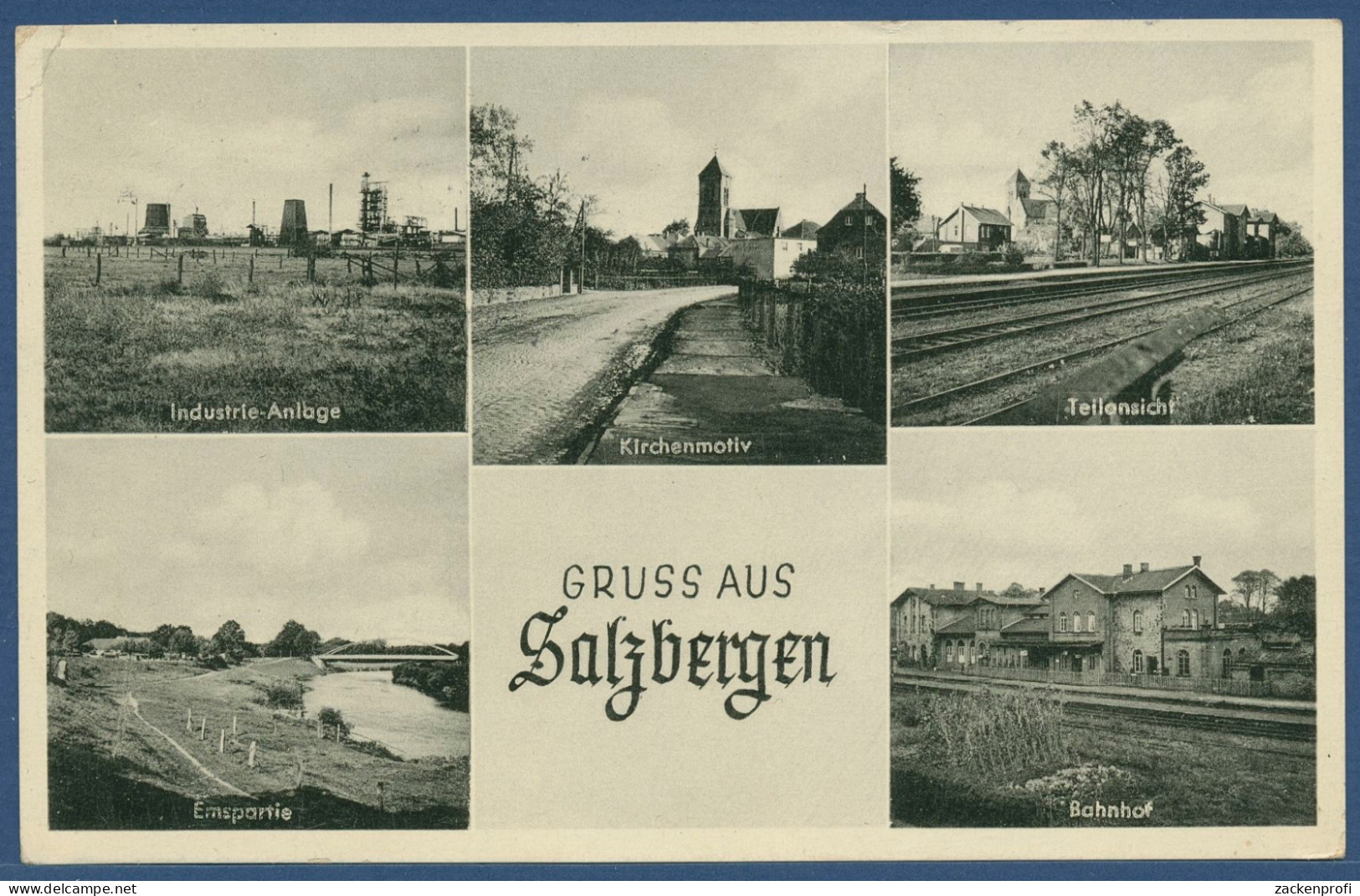 Gruss Aus Salzbergen Industrieanlagen Bahnhof, Gelaufen 1956 (AK3827) - Lingen