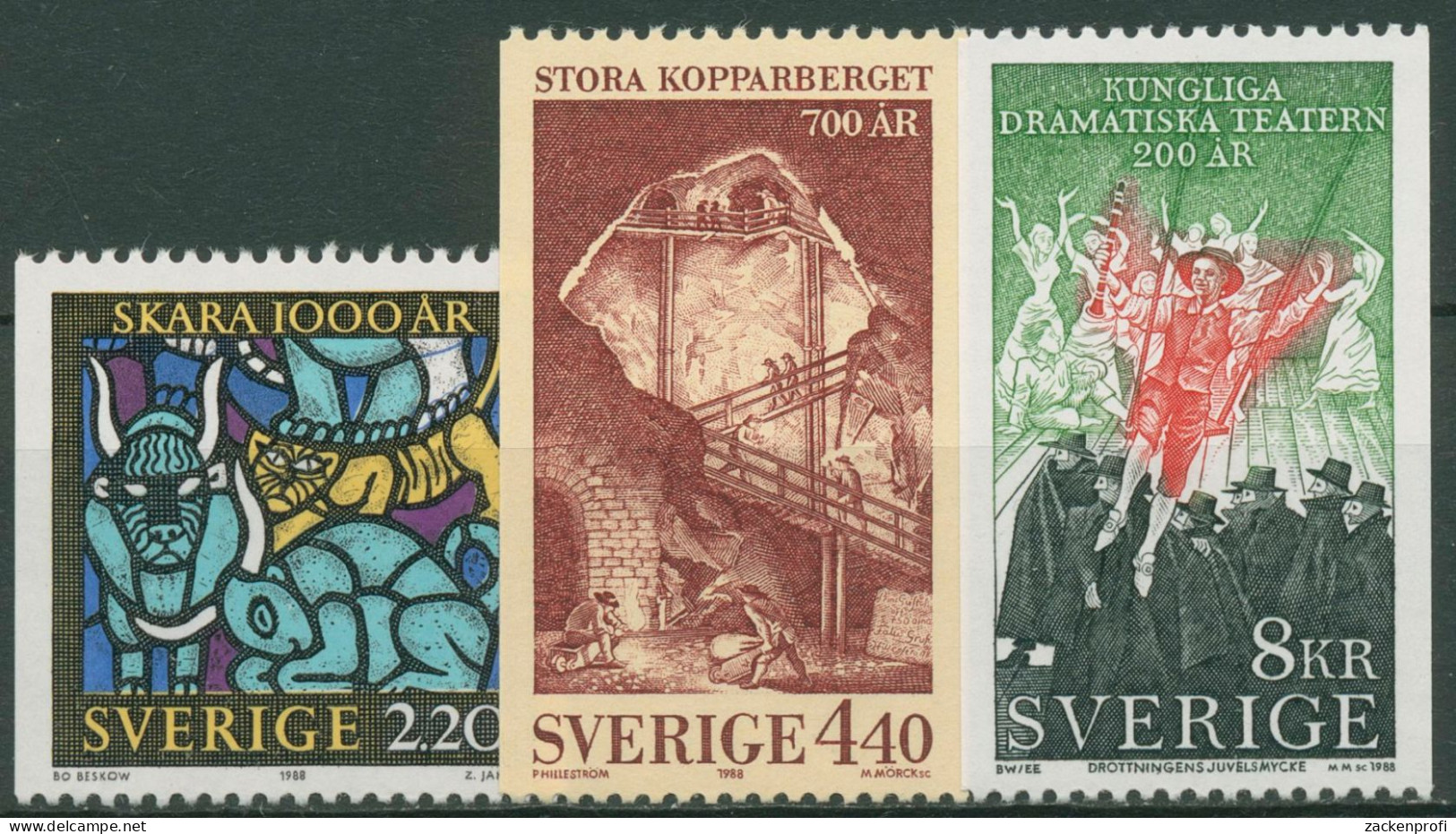 Schweden 1988 Dom Skara Glasfenster, Bergwerk Falun 1492/94 Postfrisch - Ungebraucht