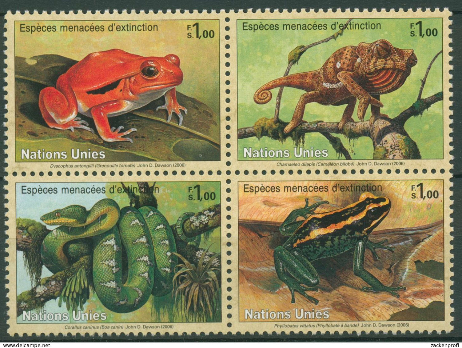 UNO Genf 2006 Gefährdete Tiere Frosch Chamäleon Boa 537/40 ZD Postfrisch - Nuovi