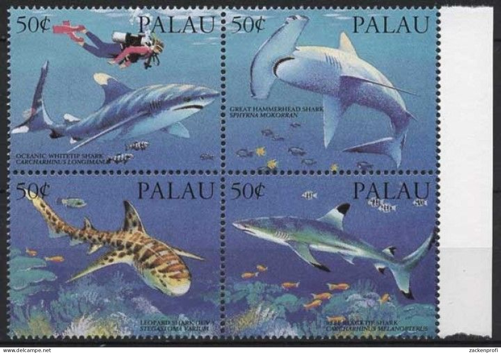 Palau 1993 Fische Haie Taucher 614/17 ZD Postfrisch - Palau