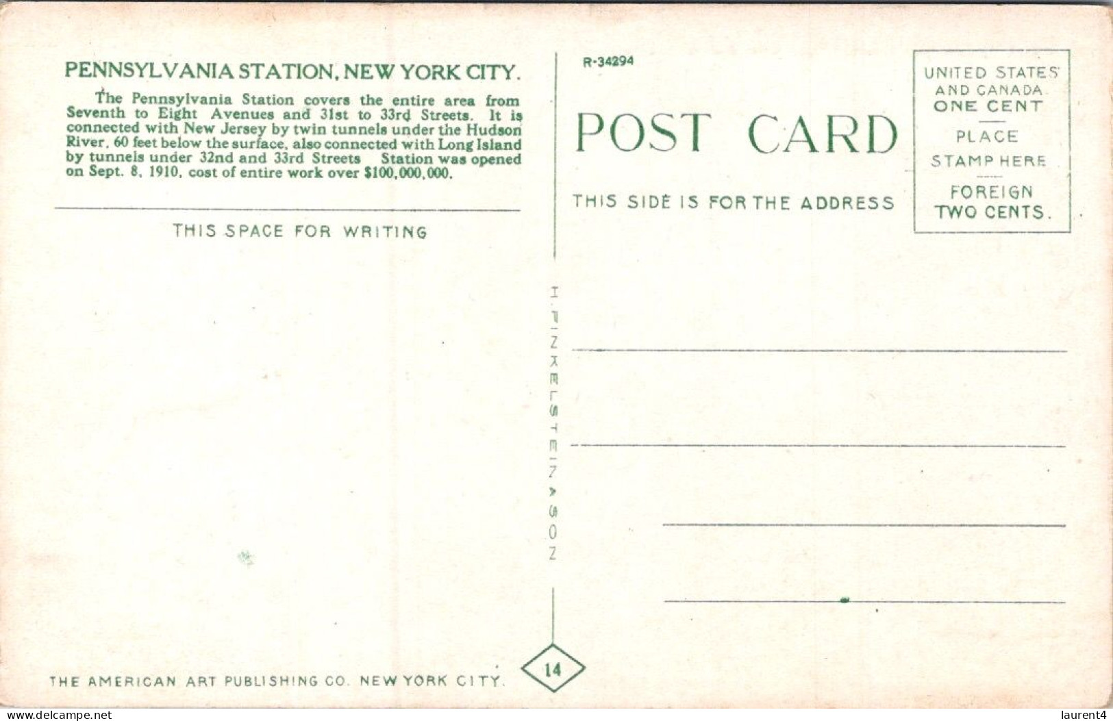 13-4-2024 (1 Z 46) VERY OLD - (not Posted)- USA New York City - Pennsyvannia Station - Gares - Sans Trains