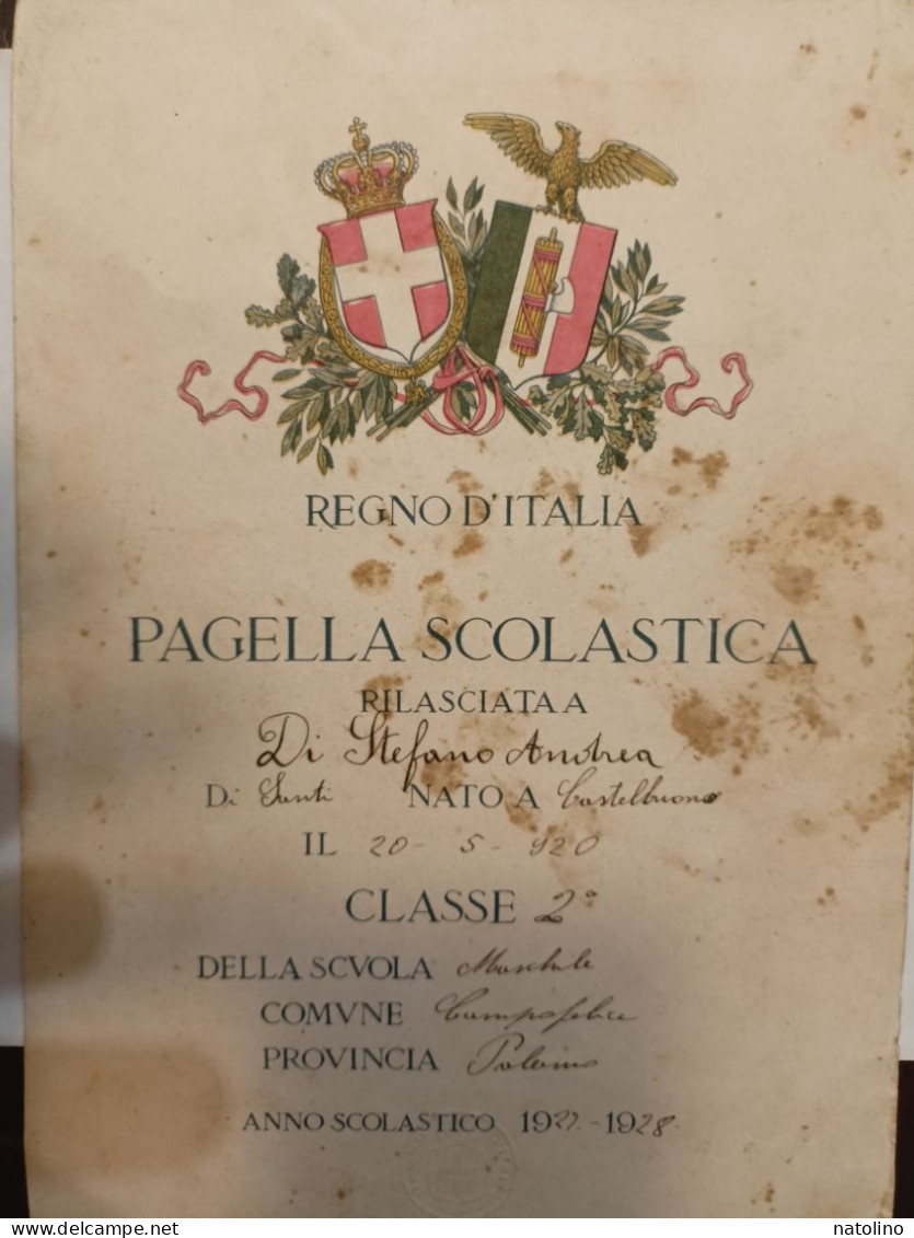 Regno D Italia 1927/28 Pagella Scolastica Comune Di Campofelice Palermo Storia Locale - Diplomi E Pagelle