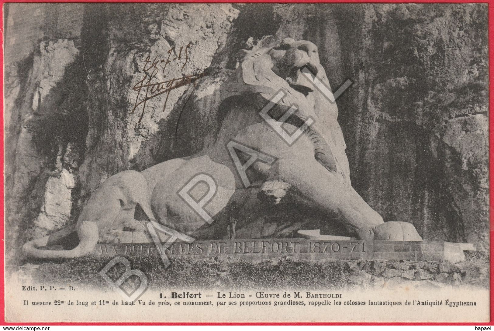 Belfort (90) - Le Lion (Bartholdi) (Circulé En 1915) - Belfort – Le Lion