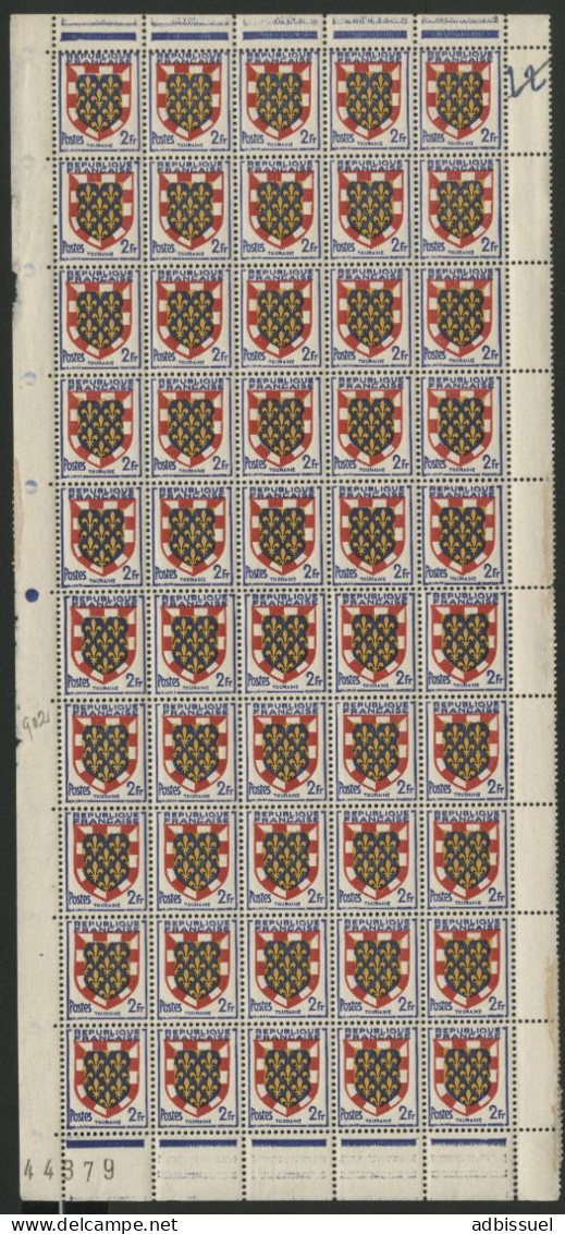 N° 902 2 Fr TOURAINE Panneau De 50 Ex Neufs ** (MNH) Cote 40 € Voir Suite - Full Sheets