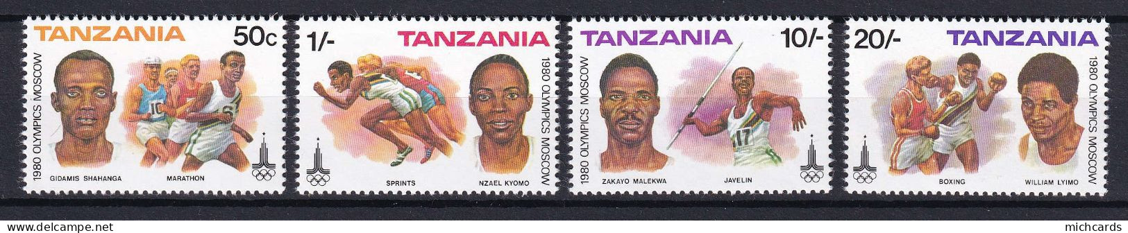 265 TANZANIE 1980 - Y&T 155/58 - Jeux Olympique Moscou - Neuf ** (MNH) Sans Charniere - Tansania (1964-...)