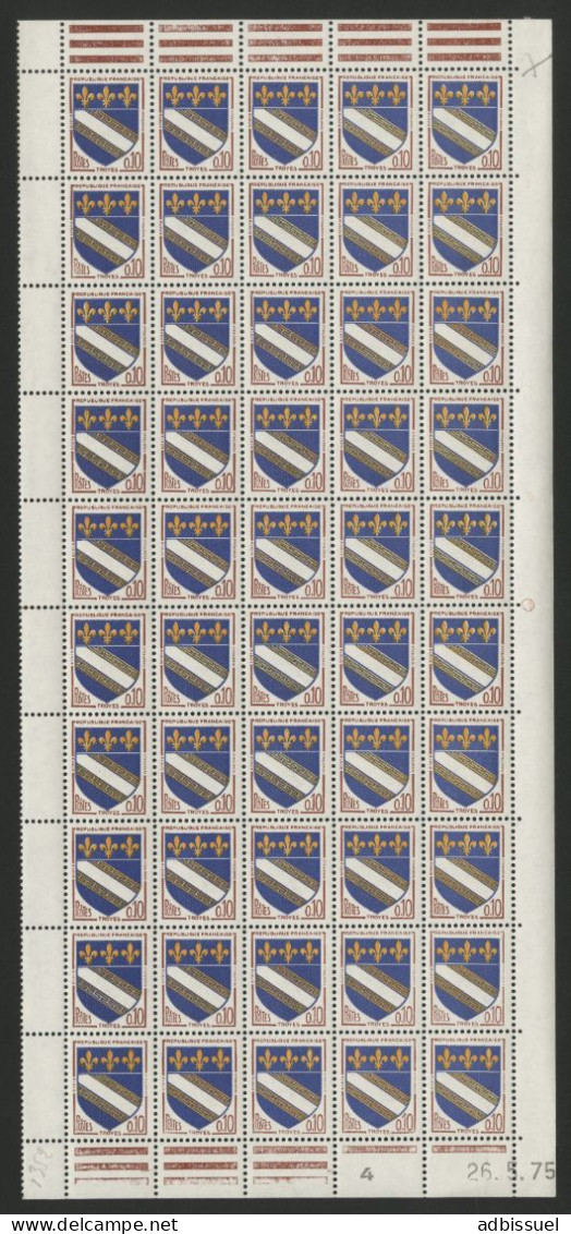 N° 1353 10 Ct TROYES Panneau De 50 Ex Neufs ** (MNH) + Coin Daté 26/5/75 Cote 10 € Voir Suite - Full Sheets