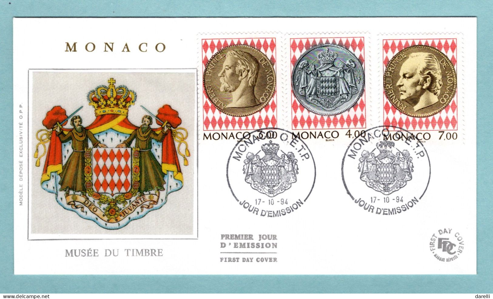 FDC Monaco 1994 - Inauguration Du Musée Des Timbres Et Des Monnaies YT 1945 à 1947 - FDC