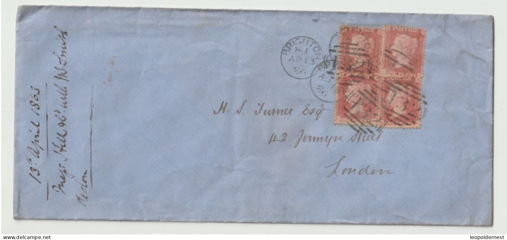 Grande Bretagne -   One Penny X 4.  Rouge. 1862  Sur Grande Enveloppe. Timbres Séparés - Cartas