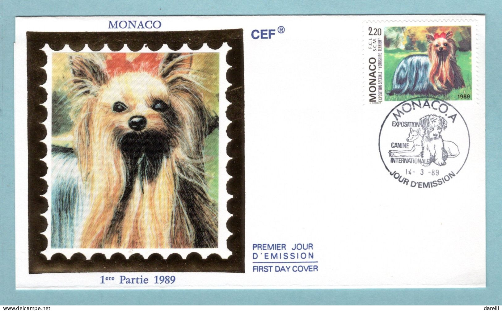 FDC Monaco 1989 -  Exposition Canine Internationale : Spéciale Yorkshire -Terrier - YT 1676 - FDC