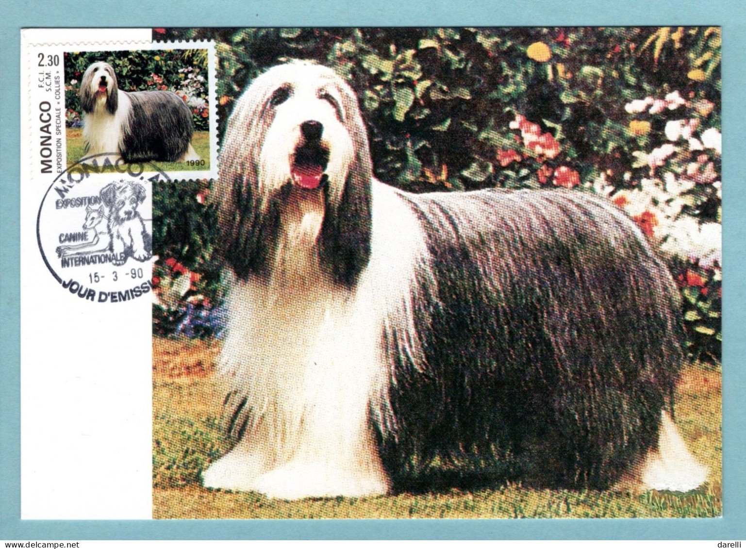 Carte Maximum Monaco 1990 - Exposition Canine Internationale Spéciale Bearded Collie - YT 1715 - Cartes-Maximum (CM)