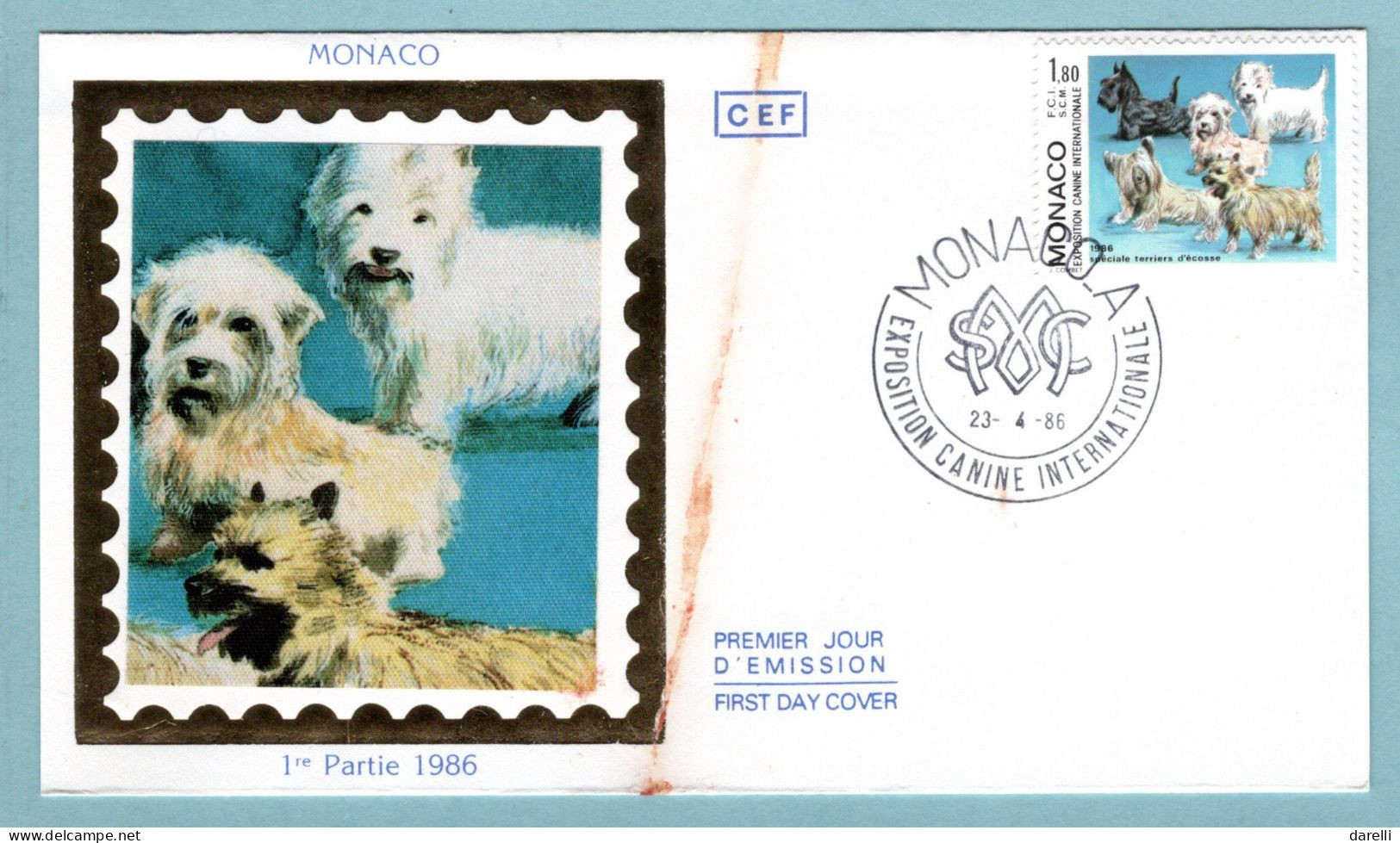 FDC Monaco 1986 - Exposition Canine Internationale Spéciale Terrier D'Ecosse - YT 1530 - FDC