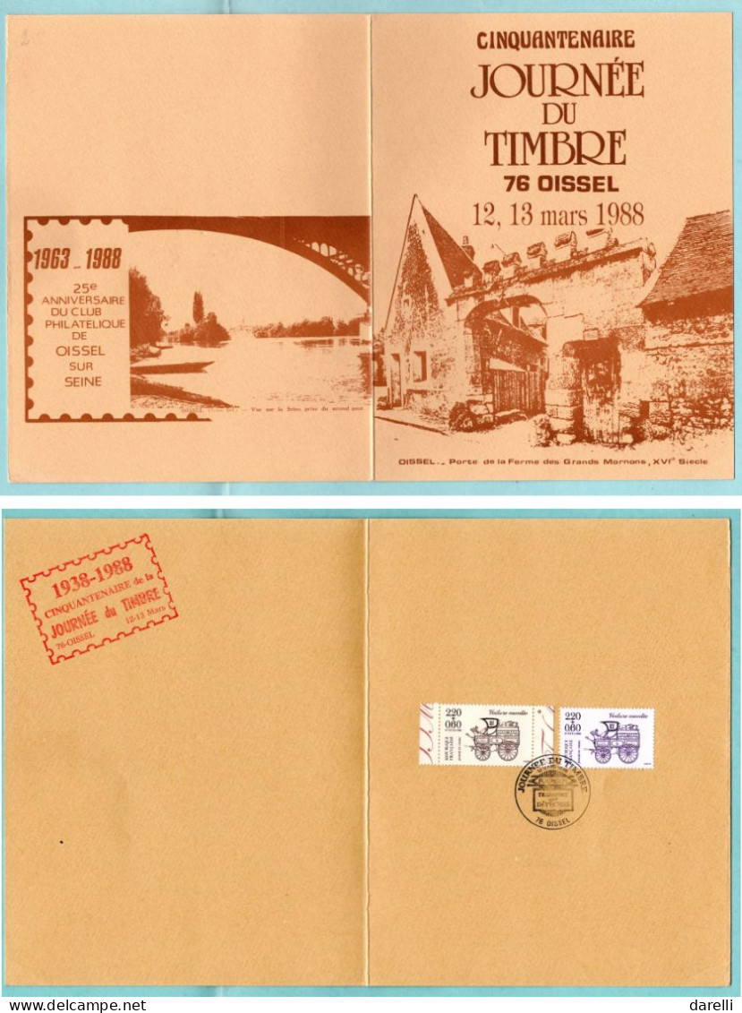 Encart France 1988 -  Journée Du Timbre 1988 - YT 2525 & 2526 - 76 Oissel - Documents De La Poste