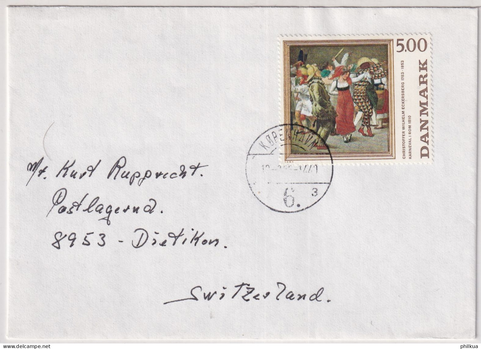 MiNr. 819 Dänemark  1984, 22. Nov. Gemälde (I) Brief Nykfbinge - Schweiz - Briefe U. Dokumente