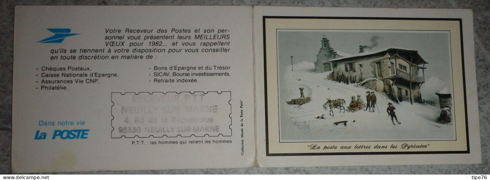 Petit Calendrier  Poche 1982 La Poste  PTT La Poste Aux Lettres Dans Les Pyrénées - Neuilly Sur Marne Seine Saint Denis - Petit Format : 1981-90