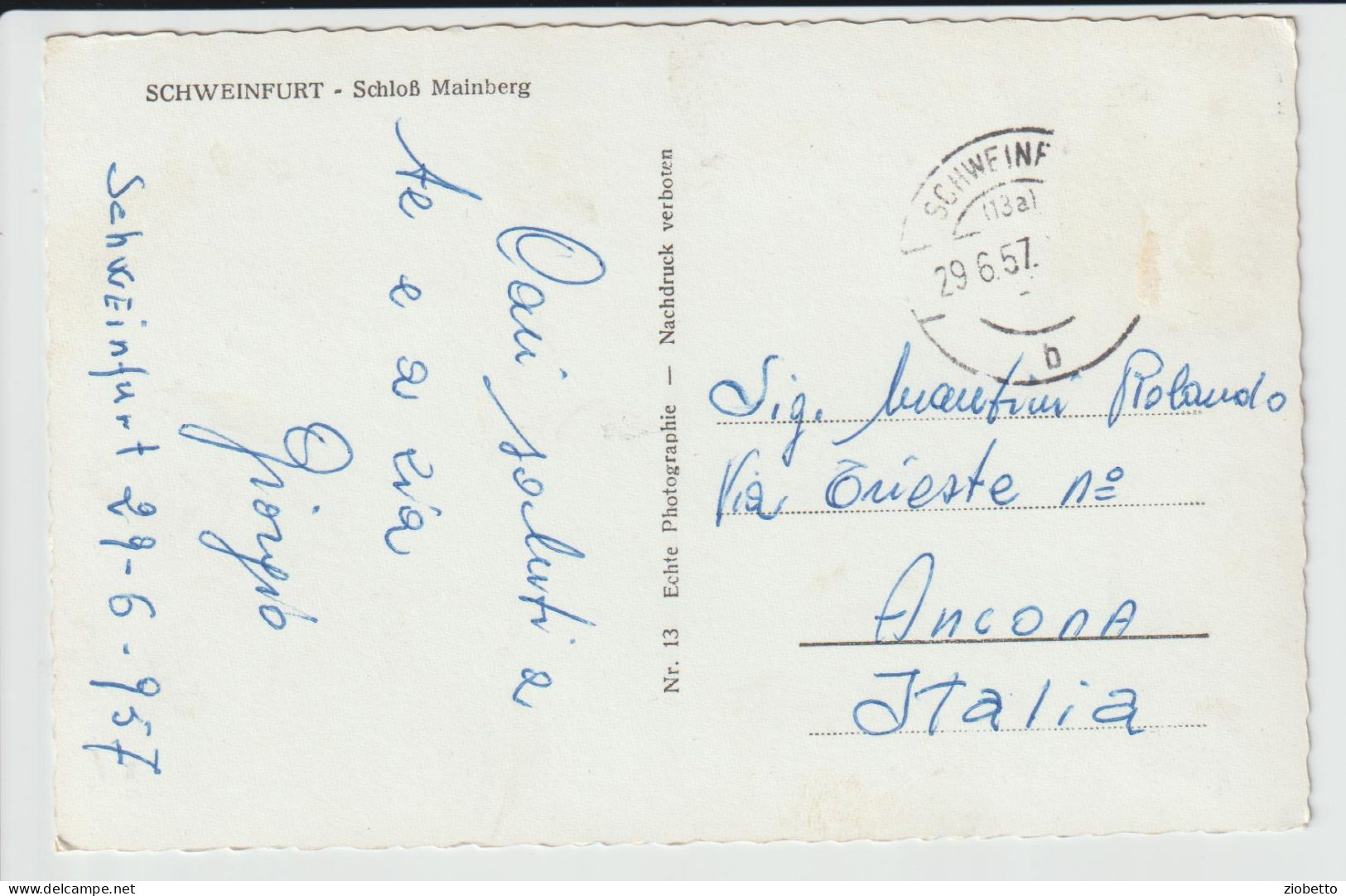 CARTOLINA DI SCHWEINFURT - Bayern - 1957 - FORMATO PICCOLO - Schweinfurt