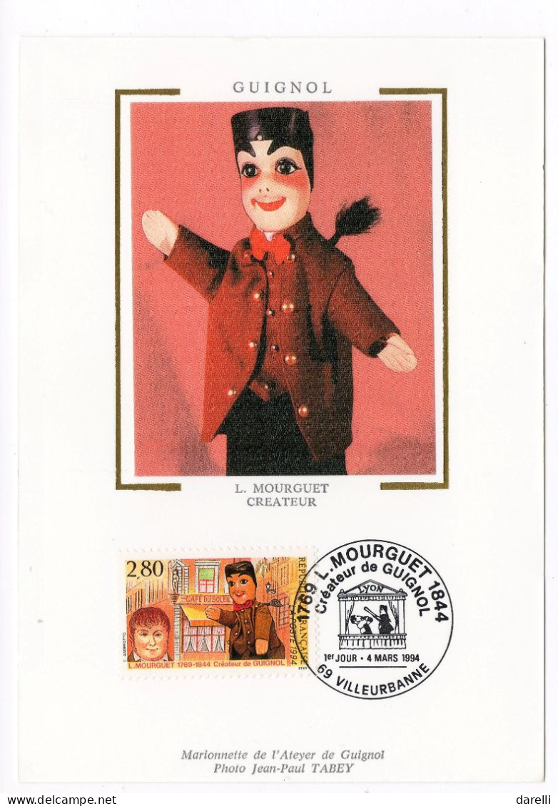 Carte Maximum 1994 - L. Mourguet Créateur De Guignol  - YT 2861 - 69 Villeurbanne - 1990-1999