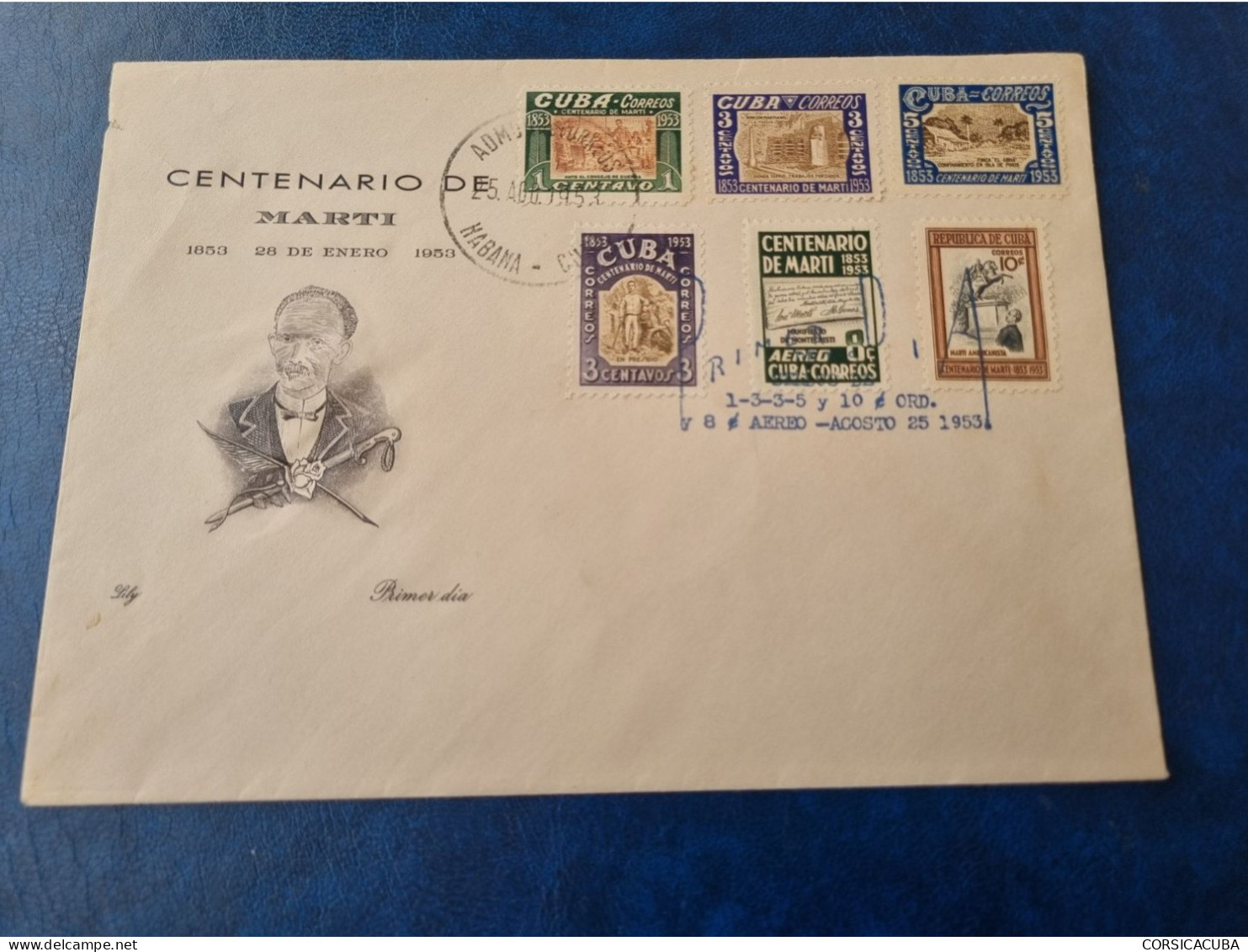 CUBA  PRIMER  DIA  1953   CENTENARIO  MUERTE  JOSE  MARTI  Certificada  LILY  (4)  //  PARFAIT  ETAT  //  1er  CHOIX  // - FDC