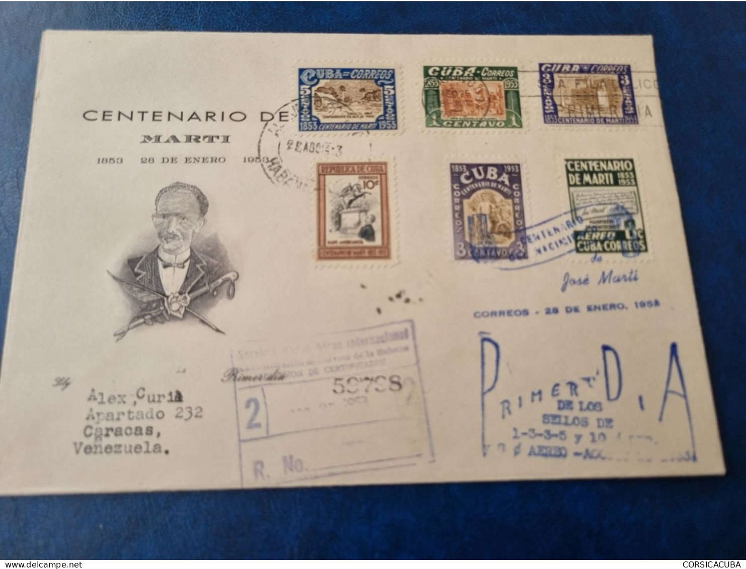 CUBA  PRIMER  DIA  1953   CENTENARIO  MUERTE  JOSE  MARTI  Certificada  LILY  (4)  //  PARFAIT  ETAT  //  1er  CHOIX  // - FDC