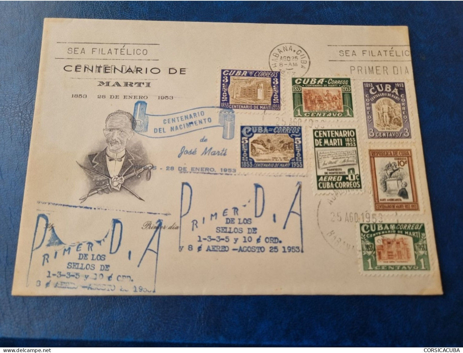 CUBA  PRIMER  DIA  1953   CENTENARIO  MUERTE  JOSE  MARTI  Certificada  LILY  (4)  //  PARFAIT  ETAT  //  1er  CHOIX  // - FDC