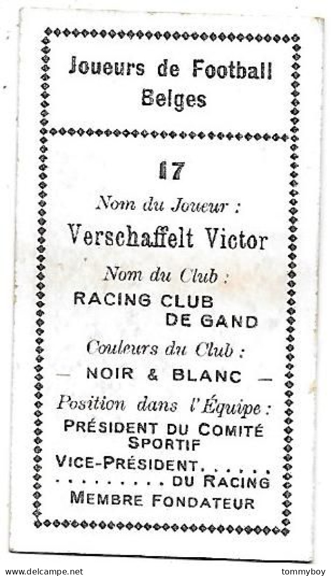 Serie Joueurs De Football Belges Nr 17, Victor Verschaffelt, Racing Club De Gand (format 6.5cm X 3.5cm)(lower Condition) - Trading-Karten